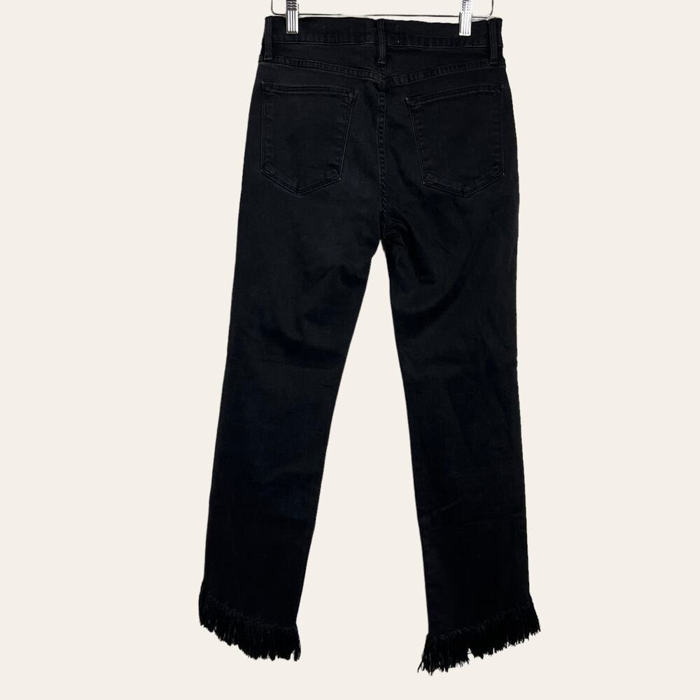 Frame Le High Straight Fringe Hem Noir Black Jeans Size 28 - Picture 5 of 9